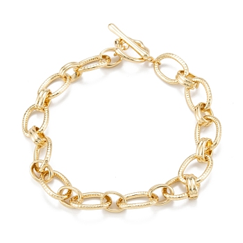 Brass Link Bracelets, Long-Lasting Plated, Oval, Real 18K Gold Plated, 8-7/8 inch(22.4cm)