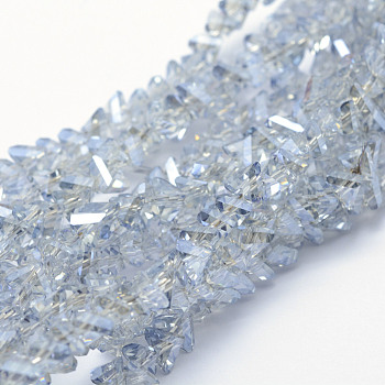 Electroplate Glass Beads Strands, Pearl Luster Plated, Triangle, Faceted, Alice Blue, 4.5x6x4.5mm, Hole: 0.5mm, about 100~101pcs/strand, 13.3 inch(34cm)