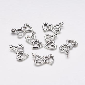 Tibetan Style Alloy Pendants, Heart to Heart, Cadmium Free & Lead Free, Antique Silver, 18x15x2mm, Hole: 1.5mm