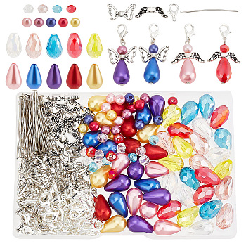 DIY Fairy Pendant Making Kit, Including Plastic Imitation Pearl & Acrylic & Glass Teardrop & Alloy Butterfly Beads, Iron Flat Head Pins, Alloy Lobster Claw Clasps, Mixed Color, 250Pcs/box