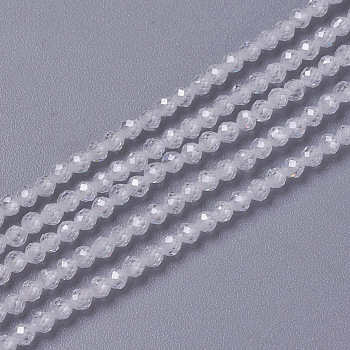 Cubic Zirconia Beads Strands, Faceted, Round, White, 1.5~2x2mm, Hole: 0.2mm, about 178~186pcs/strand, 15~15.5 inch(37.5~38.5cm)