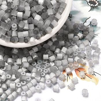 Glass Seed Beads, Imitation Cat Eye, Round Hole, Hexagon, Silver, 3.5x3.8x3.5mm, Hole: 1mm, 409pcs/pound