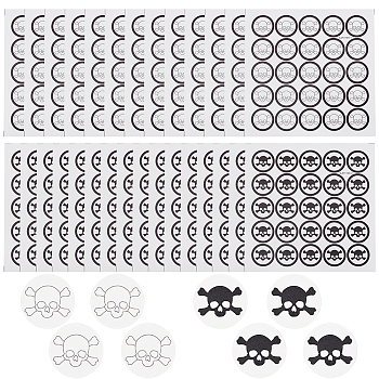 Olycraft 26 Sheets 2 Styles PVC Plastic Waterproof Stickers, Dot Round Self-adhesive Decals, for Helmet, Laptop, Cup, Suitcase Decor, Skull Pattern, 195x195mm, 25pcs/sheet, 13 sheets/style