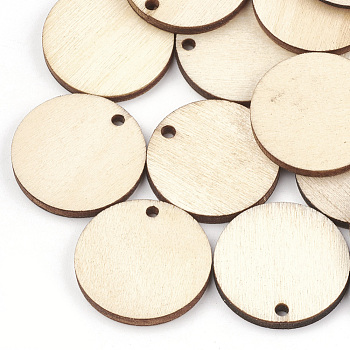 Undyed Wood Pendants, Flat Round, Wheat, 24.5x3mm, Hole: 2mm