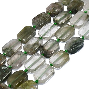 Natural Green Rutilated Quartz Beads Strands, Rectangle, 15~17x10~13x5~6mm, Hole: 1mm, about 22pcs/strand, 15.94''(40.5cm)