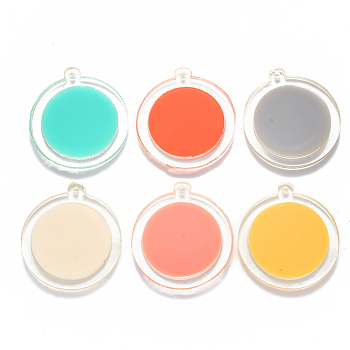 Cellulose Acetate(Resin) Pendants, Flat Round, Mixed Color, 29.5x27x2mm, Hole: 1.5mm
