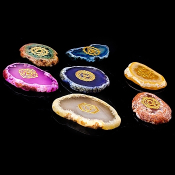 Chakra Natural Agate Nuggets Stone, Pocket Palm Stone for Reiki Balancing, Home Display Decorations, Mixed Color, 30~50x5mm, 7pcs/set