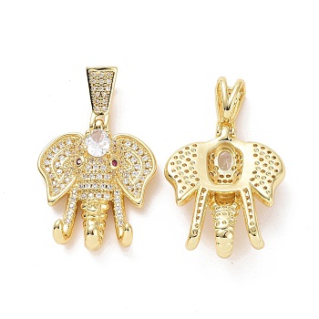 Brass Micro Pave Cubic Zirconia Pendants, Elephant Charms, Golden, Clear, 30x24.5x10mm, Hole: 4x8mm