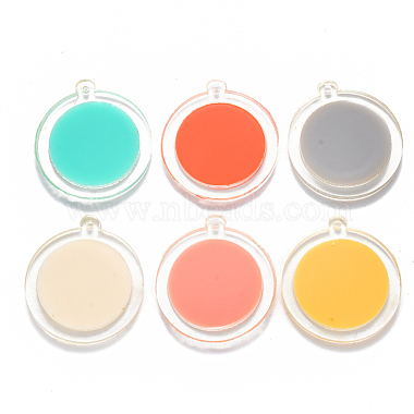 Mixed Color Flat Round Cellulose Acetate Pendants