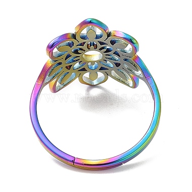 Ion Plating(IP) 304 Stainless Steel Hollow Flower Adjustable Ring for Women(RJEW-M149-09RC)-2