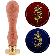 Brass Wax Seal Stamp with Handle, for DIY Scrapbooking, Rose Pattern, 3.5x1.18 inch(8.9x3cm)(AJEW-WH0184-0519)