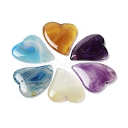 Natural Banded Agate/Striped Agate Pendants, Dyed & Heated, Heart Charms, Mixed Color, 46~49x40.5~43x5~6mm, Hole: 1.6mm(G-E601-04)