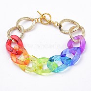 Transparent Acrylic & Aluminum Curb Chain Bracelets, with Golden Plated Alloy Toggle Clasps, Colorful, 7-5/8 inch(19.4cm)(BJEW-JB05667)