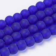 Transparent Glass Beads Strands, Frosted, Round, Dark Blue, 10mm, Hole: 1.5mm, about 33pcs/strand, 12.9 inch(GLAA-Q064-10-10mm)