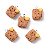 Resin Pendants, with Platinum Iron Peg Bail, Imitation Food, Cookies with Heart, Chocolate, 23x17.5x9mm, Hole: 2mm(RESI-C002-01)