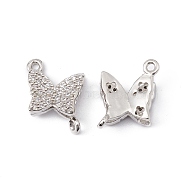 Brass Micro Pave Clear Cubic Zirconia Connector Charms, Cadmium Free & Lead Free, Butterfly, Platinum, 12x16x4mm, Hole: 1.2mm(ZIRC-P100-06P)