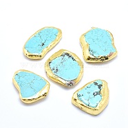 Natural Howlite Beads, Edge Golden Plated, Dyed & Heated, Nuggets, 32~45x23~32x6~8.5mm, Hole: 0.8~2mm(G-P380-02G)