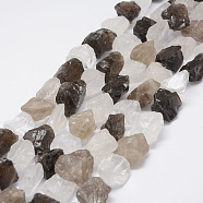 Raw Rough Natural Crystal and Smoky Quartz Beads Strands, Nuggets, 15~20x14~18x10~14mm, Hole: 1mm, about 25pcs/strand, 14.9 inch(38cm)(G-F403-02)