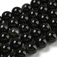 Natural Striped Agate/Banded Agate Beads Strands, Dyed, Round, Black, 10mm, Hole: 1mm(G-G391-10mm-01)