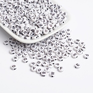 Acrylic Horizontal Hole Letter Beads, Flat Round, Size: about 7mm in diameter, 3mm thick, hole: 1.5mm, about 4060pcs/500g.(MACR-2083)