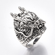 Alloy Cuff Finger Rings, Wide Band Rings, Dragon, Antique Silver, Size 9, 19mm(RJEW-T006-44)