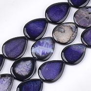 Natural Crackle Agate Beads Strands, Dyed, Teardrop, Mauve, 40~41x29~31x5.5~7mm, Hole: 2mm, about 10pcs/strand, 15.5 inch(X-G-T121-02C)