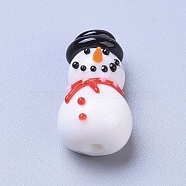 Handmade Lampwork Beads, Cartoon Christmas Snowman, White, 21.2x12.2x11mm, Hole: 1.4mm(LAMP-I020-19)