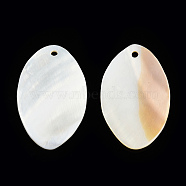Natural Freshwater Shell Pendants, Oval Charm, Creamy White, 43~43.5x26.5x3~4mmmm, Hole: 2.5mm(SHEL-N026-214C-B01)