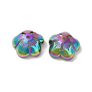 304 Stainless Steel Bead Caps, 5-Petal Flower, Rainbow Color, 11.5x3mm, Hole: 1.5mm(STAS-P363-04A-MC)