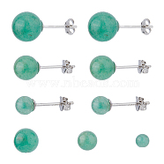 3 Pairs 3 Styles Natural Green Aventurine Round Stud Earrings with 925 Sterling Silver Pins, 15~19x4.5~6.5mm, 1 Pair/style(EJEW-FI0002-16)
