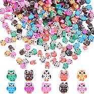 300Pcs 10 Colors Handmade Polymer Clay Beads, Owl, Mixed Color, 9~10.5x8~10x4~5mm, Hole: 1.6mm, 30pcs/color(CLAY-SZ0001-85)
