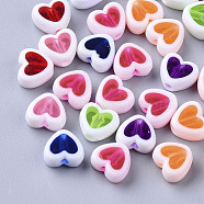Transparent Acrylic Beads, Edge Opaque, Heart, Mixed Color, 7.5x8.5x4mm, Hole: 1.8mm(X-TACR-T004-09)