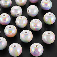 Opaque Acrylic Beads, AB Color Plated, Round, White, 20x19mm, Hole: 2~3mm(X-MACR-S370-D20mm-01)