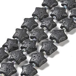 Natural Lava Rock Beads Strands, with Seed Beads, Puffed Star, 14~15.5x15~16x6.5~7mm, Hole: 1mm, about 24~25pcs/strand, 15.55''~15.95''(39.5~40.5cm)(G-NH0005-017)