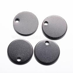 304 Stainless Steel Stamping Blank Tag Charms, Flat Round, Electrophoresis Black, 12x1mm, Hole: 1.5mm(STAS-H383-04)