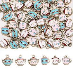 60Pcs 6 Styles Alloy Pendant, with Enamel, Light Gold, Cup with Playing Cards Pattern Charm, Mixed Color, 15~17x14~18x3~3.5mm, Hole: 1.5~1.8mm, 10pcs/style(ENAM-GL0001-03)