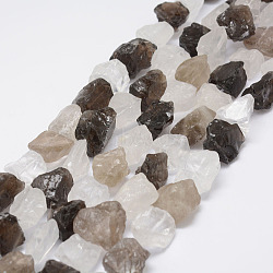 Raw Rough Natural Crystal and Smoky Quartz Beads Strands, Nuggets, 15~20x14~18x10~14mm, Hole: 1mm, about 25pcs/strand, 14.9 inch(38cm)(G-F403-02)