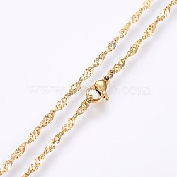 304 Stainless Steel Singapore Chain Necklaces, Water Wave Chain Necklaces, with Lobster Claw Clasps, Golden, 19.69 inch(50cm), 2x0.35mm(MAK-L015-25C)