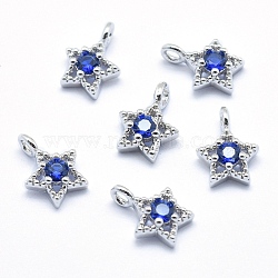 Real Platinum Plated Blue Star Brass+Cubic Zirconia Charms(KK-P155-39P-03-NR)
