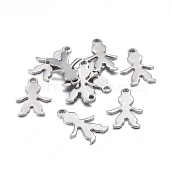 201 Stainless Steel Pendants, Stamping Blank Tag, Laser Cut, Human, Stainless Steel Color, 16x10.5x0.7mm, Hole: 1.6mm(STAS-F255-004P)