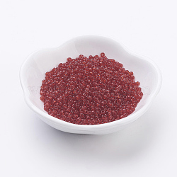 Glass Seed Beads, Transparent, Round, Round Hole, Crimson, 12/0, 2mm, Hole: 1mm, about 3333pcs/50g, 50g/bag, 18bags/2pounds(SEED-US0003-2mm-5B)