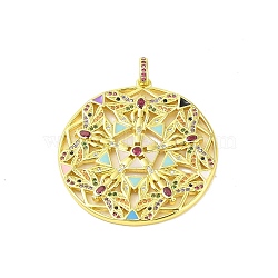 Brass Micro Pave Cubic Zirconia Pendants, with Enamel, Real 18K Gold Plated, Dragonfly, Colorful, 42x40x2.8mm, Hole: 4.8x3mm(KK-E111-03G)