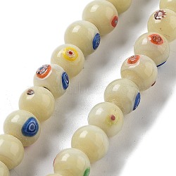Handmade Lampwork Beads, Round, Lemon Chiffon, 11~11.5x10~11mm, Hole: 1.8mm, about 64~67pcs/strand, 25.71''(65.3cm)(LAMP-Z008-09B)