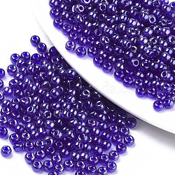 Transparent Glass Beads, Lustered, Round, Dark Blue, 4x3mm, Hole: 1mm, about 4500pcs/bag(SEED-S040-08A-04)