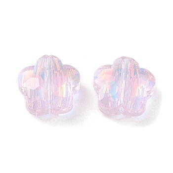 Transparent Electroplate Glass Beads, AB Color, Faceted Flower, Pink, 9.5x10x5mm, Hole: 1.2mm