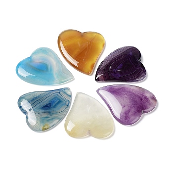Natural Banded Agate/Striped Agate Pendants, Dyed & Heated, Heart Charms, Mixed Color, 46~49x40.5~43x5~6mm, Hole: 1.6mm