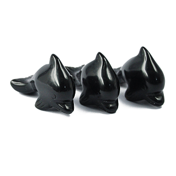 Natural Obsidian Sculpture Display Decorations, for Home Office Desk, Dolphin, 38~41x17.5x26mm