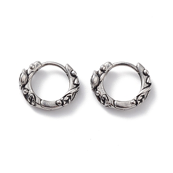 304 Stainless Steel Rose Hoop Earrings for Women, Stainless Steel Color, 14x16.5x5.5mm, Pin: 1mm