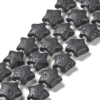 Natural Lava Rock Beads Strands, with Seed Beads, Puffed Star, 14~15.5x15~16x6.5~7mm, Hole: 1mm, about 24~25pcs/strand, 15.55''~15.95''(39.5~40.5cm)