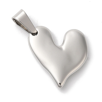 Non-Tarnish 304 Stainless Steel Pendants, Heart Charm, Stainless Steel Color, 19x16.5x3mm, Hole: 8x3.5mm